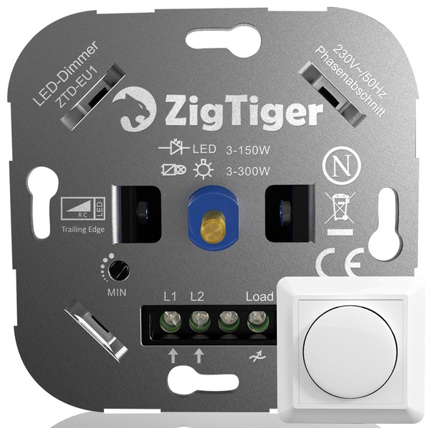 Zigtiger LED Dimmer Switch, Flush-Mounted Dimmer Switch, Rotary Dimmer Suitable