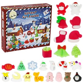 Advent Calendar 2024 Christmas Countdown 24 Days Mochi Squishy Toys Advent Calendar Mini Kawaii Squeeze Toy 24Pcs Different Surprise Countdown Calendar for Kids Present(Girls& Boys)