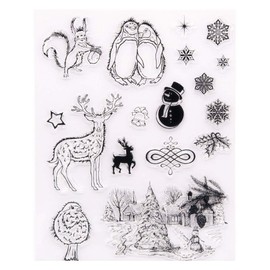 Merry Christmas Elk Deer Snowflakes Snowman Christmas Tree Penguin Bird Rubber Stamps Clear Stamps for Christmas Card Making Decoration and DIY Scrapbooking
