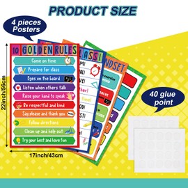 Pajean 4 Pack Classroom Rules Posters 17 x 22 Inch Motivational Bulletin Board Decoration with Glue Points for Elementary Middle School High School Teach Classroom Supplies