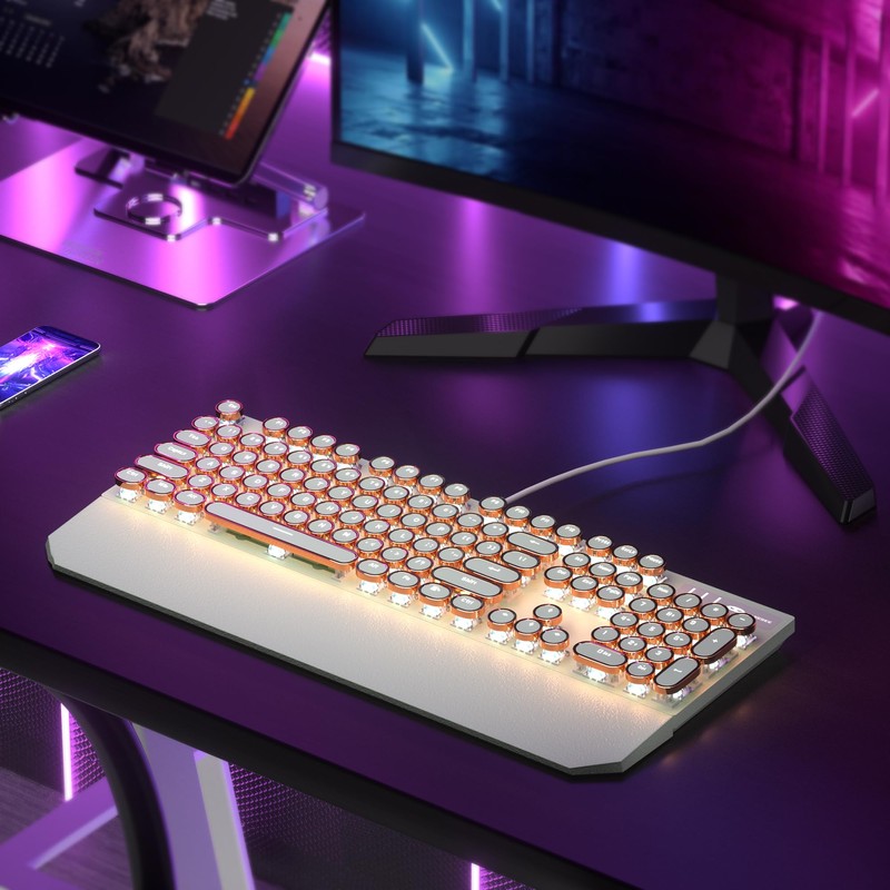 Camiysn Typewriter Style Mechanical Gaming Keyboard, Green Retro Punk Gaming