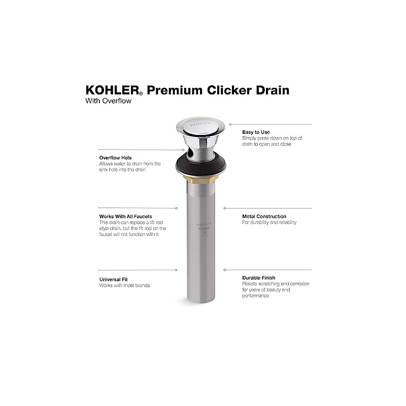 Kohler RH1464524-CP Clicker Drain with Overflow in Polished Chrome