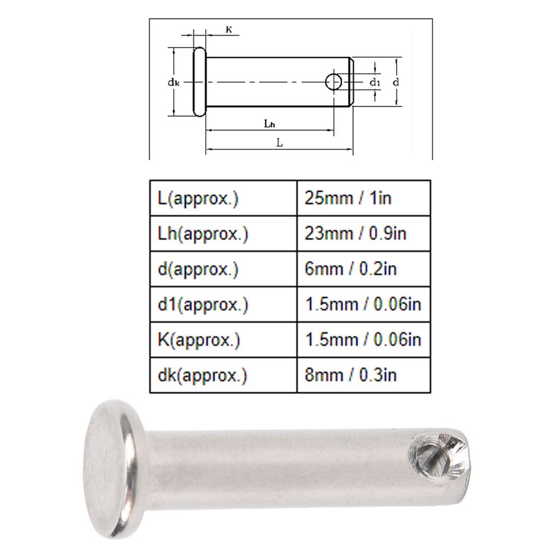 50Pcs Round Clevis Pins Flat Head 304 Stainless Steel Locating