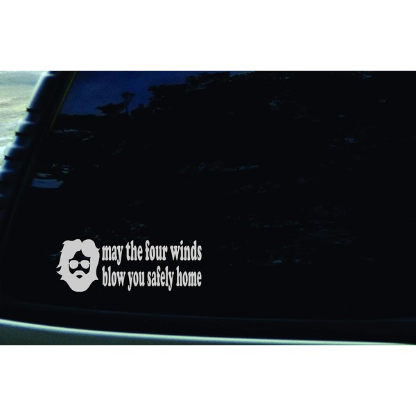 Stonehouse Decals 8" X 3" May The Four Winds Blow You Safely Home Jerry Garcia Silver Vinyl DIE Cut Decal for Your car, Truck, Window, Laptop, or Any Smooth Surface