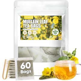 TEAWOO 60 Mullein Leaf Tea Bags, From 100% Natural Mullein Leaves for Lungs Health and Respiratory Support, Gluten-Free, Vegan, Non GMO
