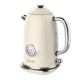 Harriet Electric Kettle, 1.8L Retro Electric Tea Kettle with Thermometer, 1500W Stainless Steel Hot Water Kettle Electric with LED Indicator, Fast Boiling, Cordless, Auto Shut-Off, Beige White