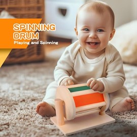 Montessori Educational Toys for Babies 7-12 Months, 7 in 1 Early Learning Educational Kit for Toddlers Gifts, Includes Spinning Drum, Permanent Box, R
