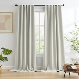 KEQIAOSUOCAI Linen Textured Blackout Curtains, Heat and Full Light Blocking Drapes, Warm Grey Farmhouse Boho Back Tab Pleated Curtains for Bedroom, W50 x L84 Inches Drop, Greyish Beige
