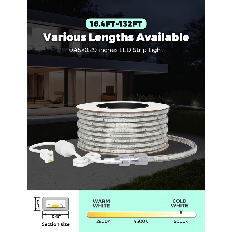 GZBtech AC 110-120V LED Strip Lighting 100FT/30M, 6000K Cool White