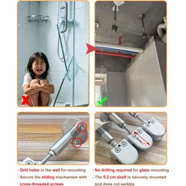 Estabilizador de Ducha Barras de Soporte para Mampara de Ducha de Techo, Longitud Ajustable, Brazo Estabilizador para Panel Vitrificado en Mampara de Baño(1 Pack,290-360mm(11 3/8-10 1/4"))