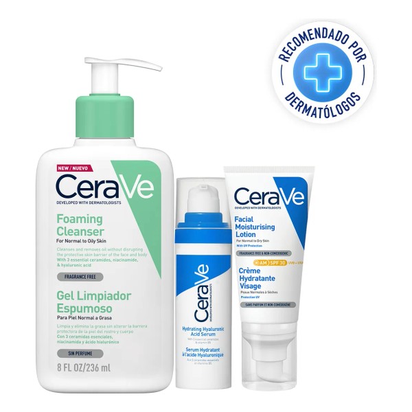 Kit CeraVe Rutina facial limpia hidrata y protege tu piel