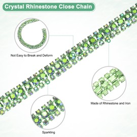 M METERXITY 2-Pack Crystal Rhinestone Close Chain Trim, 3 Rows 1 Yard Dress Embellishments, Sparkly Diamond Strips Applique Embellishment for Craft/Sewing/Wedding [Light Green AB]