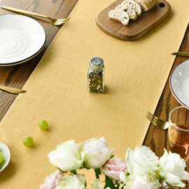 Artoid Mode Yellow Boho Rural Rustic Farmhouse Tassel Table Runner, 33x183 cm Spring Kitchen Dining Table Decoration Wedding Holiday Party Decor