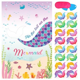 Eaezerav Pin The Tail on The Mermaid Game with 32 Tails Under The Sea Party Decorations for Kids Mermaid Birthday Party Favor