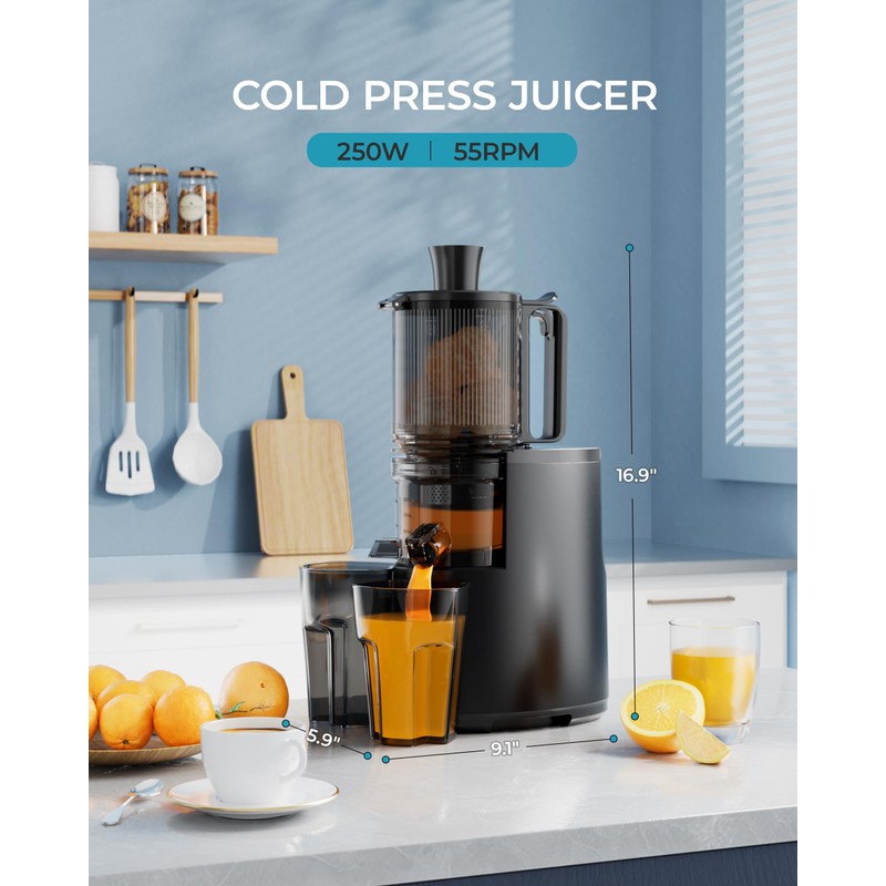 Cold Press Juicer, EUHOMY 5.5" Extra Large Feed Chute Slow