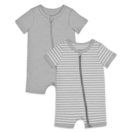 Jimonda Baby Rompers Cotton Baby Boys Baby Girls Short Sleeve Sleepers Pjs Two Way Zipper One-piece Neutral Sleep and Play(Grey&streaks,3-6 Months)