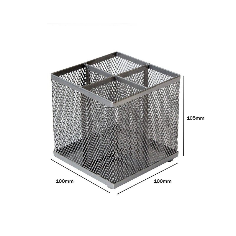OSCO Silver Wiremesh Square Pen Pot | 4 Sections |