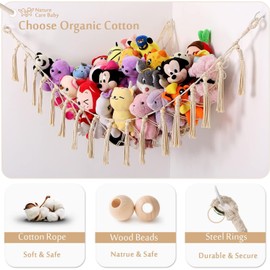 KOHUIJOO Stuffed Animal Net or Hammock, Jumbo Stuffed Animal Hammock Net Coner Wall Hanging Toy Organizer for Kids' Bedroom, Nursery and Playroom (Beige)