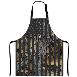 Grtfcolr Camo Deer Hunting American Flag Apron with Pockets, Funny Bbq for Cooking, Stain-Resistant and Adjustable Strap Funny Cute Waterproof Aprons for Women and Men(27.5 x 33 Inches)