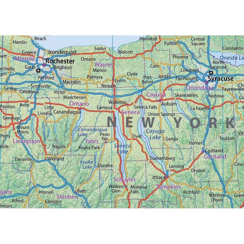 New York and Pennsylvania Physical Map - 23.3 x 16.5