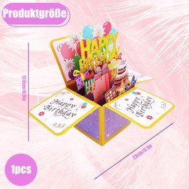 ZexJpr 3D Birthday Card Woman, 23 x 17.5 cm Birthday Card with Cards and Envelopes, Ideal for Women, Men, Birthday Gifts, Friends and Children