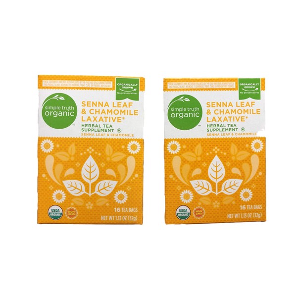 Simple Truth Organic Senna Leaf & Chamomile Laxative Herbal Tea 16 Ct Tea Bags (Pack of 2)