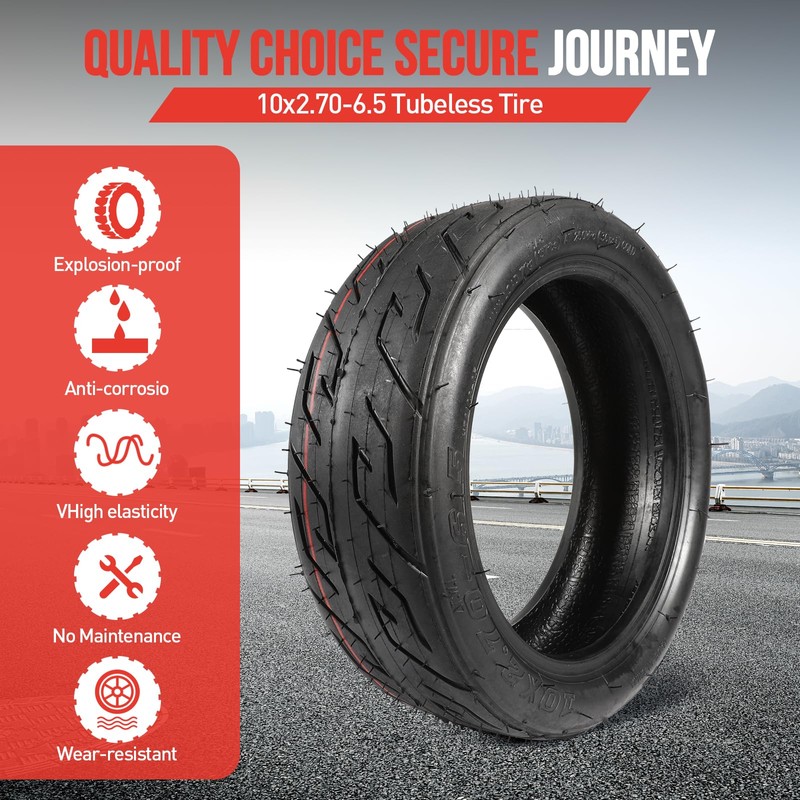 10x2.70-6.5 Scooter Tire,70/65-6.5 Tubeless Tire Electric Scooter Tires with Angled