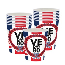 16Pcs Union Jack Flags Paper Cups for 2025 VE Day 80th Anniversary, Great Britain Union Jack 250ml/9Oz Party Cups with UK British Flag Party Supplies for 80 Years Victory in Europe RAF WW2 1945