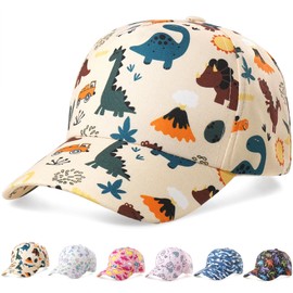 Initlove Girls Boys Baseball Cap Kids Adjustable Sun Hat Cartoon Toddler Cap for Ages 2-5Y Dinosaur Beige