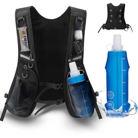 OUYULAI Running Vest for Men and Women, Lightweight Hydration Vest with a 500 ml Water Bottle, Reflective Running Backpack with 6 Pockets and Adjustable Strap, Suitable for Hiking, Cycling, Racing
