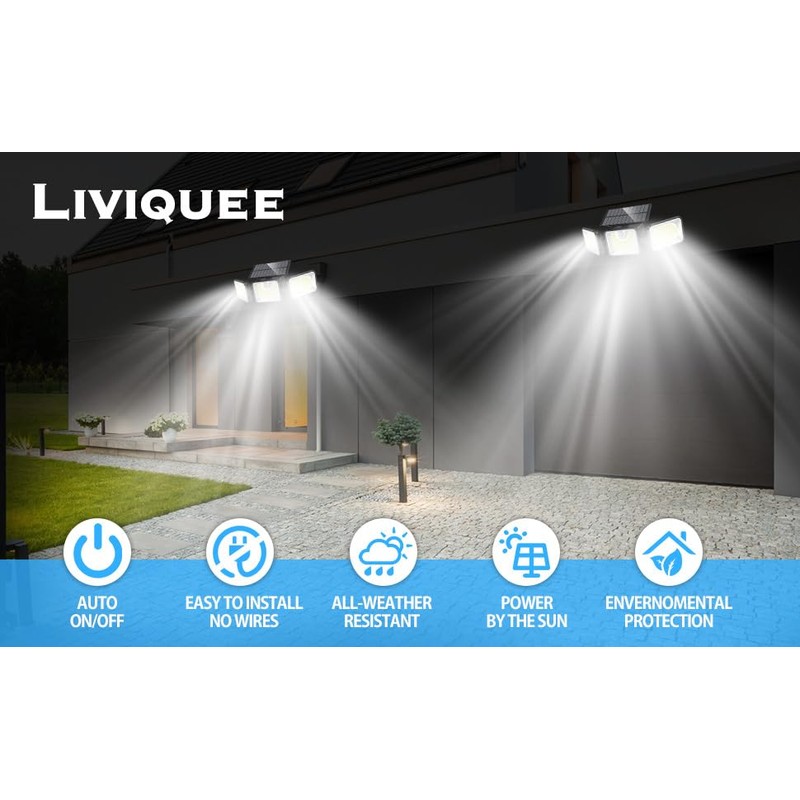 Sunenvoy 2 Pack 180 LED Solar Flood Light Outdoor,Motion Sensor