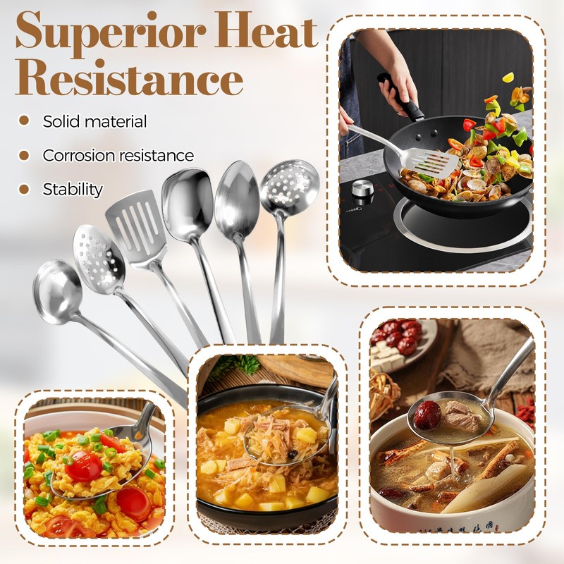 SIWOKJJO 6 Pcs Cooking Utensils Set, Stainless Steel Kitchen Utensils