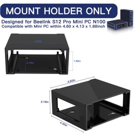 CaSZLUTION Mini PC Mount for Beelink S12 Pro Mini PC, Wall Mount and Under Desk Mount Acrylic Stand Holder Protector Case Compatible with Beelink Mini S12 & Mini S12 Pro Mini PCs (Black Holder Only)