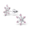 925 Sterling Silver Pink CZ Snowflake Christmas Stud Earrings 19095