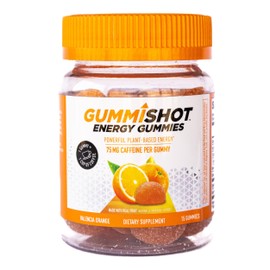 GummiShot Energy Gummies, 1125 mg of Plant-Based Caffeine Chews per Bottle, Long Lasting Energy Boosters, Valencia Orange (15ct)
