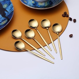 Gold Coffee Spoons Set of 6, Kyraton Stainless Steel 13.5cm Titainium Plating Demitasse Spoons, Tiny Espresso Spoons, Small Mini Coffee Spoons, Dishwasher Safe