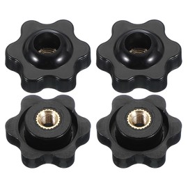 PATIKIL M5 x 25mm Through Hole Knob Nut Screw, 4 Pcs Brass Screw-On Female Thread Knob Plastic Star Knobs Clamping Handles Threaded Hand Knobs Black
