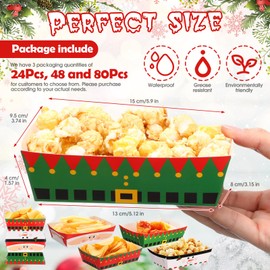 Dunzoom 80 Pcs Christmas Paper Food Trays Disposable Christmas Movie Snack Trays Food Boat Santa Elf Snowman Serving Trays Nacho Popcorn Hot Dog Container for Holiday Xmas Party Supplies Decorations