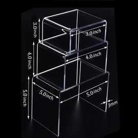 TOUGS 3-Pieces Clear Acrylic Display Risers, Showcase Shelf for Figures, Cupcakes and Jewelry Display Stands, Large Size - 3'' x 4'' x 5''