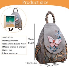 Small backpack Lady Retro Canvas tote daily use for travel work, handmade purse, butterfly literary personality backpack