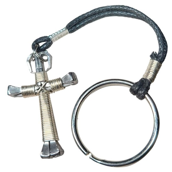 Horseshoe Nail Cross Key Chain (Silver)