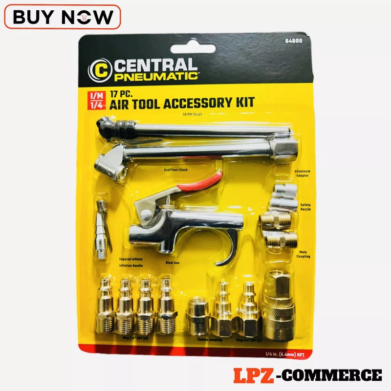 Central Pneumatic 17 Piece Compressed Air Tool Accessory Kit Pneumatic