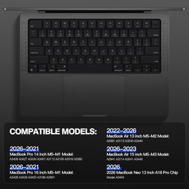 Premium Keyboard Cover Protector for 2026 2025-2021 MacBook Pro 14"/16" M5/M4/M3/M2/M1 Pro/Max, MacBook Air 13"/15" M5-M2 Keyboard Skin Accessories, Translucent Black (US Layout)