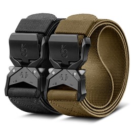 KEMISANT Men Tactical Belt,Stretch Nylon Belt Adjustable for Rigger Military Heavy Duty Work 1.5"-Quick Release(Black/Wood Thrush,32"-36" Waist Adjustable)