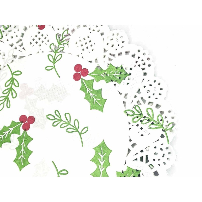 Selecto Bake 100 Stk. Deko-Tortenscheiben, Weihnachtsmuster, mit Beeren, weiß, Spitze,