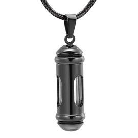 Imrsanl Glass Hourglass Cremation Jewelry for Ashes Container Vial Urn Necklace Pendant Stainless Steel Cylinder Bottle Memorial Cremation Keepsake Jewelry for Women/Men (1-Black)