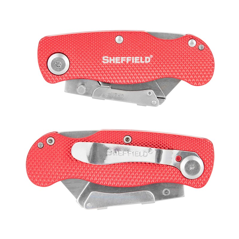 Sheffield 12614 Red Folding Utility Knife, Stocking Stuffers, Gifts for