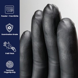 Adenna Dark Light Bulk Disposable Nitrile Gloves – 9 Mil, Heavy Duty Work Rubber Glove with Textured Grip, Non-Latex & Powder Free, Case of 1000, Large, Black