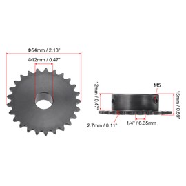 sourcing map Sprocket with 25 Teeth Type B Single Strand 1/4 Inch Pitch 12 mm Bore Black Oxide Carbon Steel C45 with 2 Adjusting Screws for ISO 04C