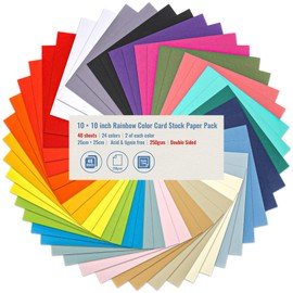 48 Sheets Rainbow Color Card Stock Paper, 10x10 Inch 250gsm 92lb Double Printed Scrapbook Colored Paper 24 Assorted Colors Heavy Cardstock for DIY Art, Scrapbook, Paper Crafting, School Supplies